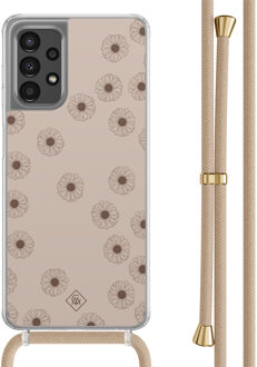 Casimoda Samsung Galaxy A13 4G hoesje met beige koord - Cute flowers Zwart
