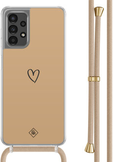 Casimoda Samsung Galaxy A13 4G hoesje met beige koord - Hart bruin Bruin/beige