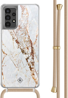 Casimoda Samsung Galaxy A13 4G hoesje met beige koord - Marmer goud Bruin/beige