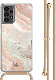 Casimoda Samsung Galaxy A13 4G hoesje met beige koord - Marmer waves Bruin/beige