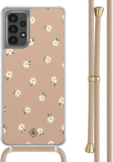 Casimoda Samsung Galaxy A13 4G hoesje met beige koord - Sweet daisies Bruin/beige
