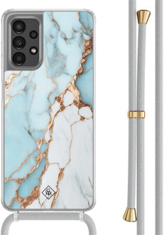 Casimoda Samsung Galaxy A13 4G hoesje met grijs koord - Marmer lichtblauw