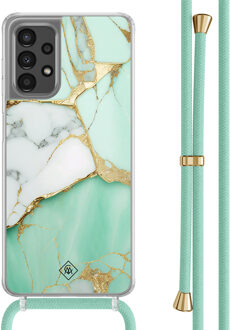 Casimoda Samsung Galaxy A13 4G hoesje met mint koord - Marmer mintgroen