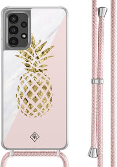 Casimoda Samsung Galaxy A13 4G hoesje met rosegoud koord - Ananas Roze