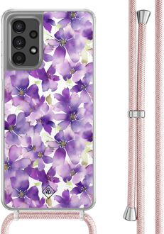 Casimoda Samsung Galaxy A13 4G hoesje met rosegoud koord - Floral violet Paars