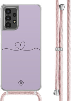 Casimoda Samsung Galaxy A13 4G hoesje met rosegoud koord - Hart lila Paars