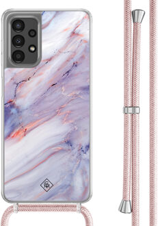 Casimoda Samsung Galaxy A13 4G hoesje met rosegoud koord - Marmer paars