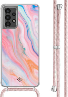 Casimoda Samsung Galaxy A13 4G hoesje met rosegoud koord - Pink glam Roze