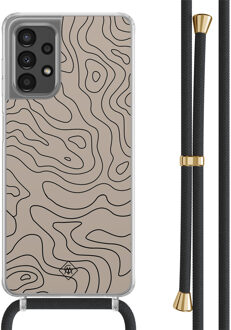 Casimoda Samsung Galaxy A13 4G hoesje met zwart koord - Abstract lines Bruin/beige