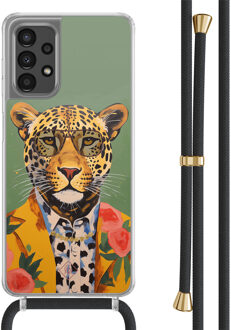 Casimoda Samsung Galaxy A13 4G hoesje met zwart koord - Luipaard hipster Multi