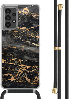 Casimoda Samsung Galaxy A13 4G hoesje met zwart koord - Marmer grijs brons Grijs/zilverkleurig