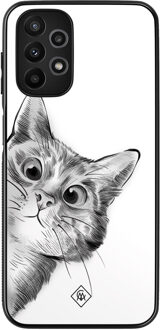 Casimoda Samsung Galaxy A13 4G hoesje - Peekaboo kat Grijs/zilverkleurig