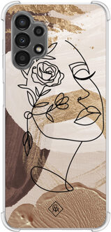 Casimoda Samsung Galaxy A13 4G shockproof hoesje - Abstract gezicht bruin Bruin/beige