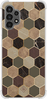 Casimoda Samsung Galaxy A13 4G shockproof hoesje - Kubus groen bruin Bruin/beige
