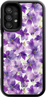 Casimoda Samsung Galaxy A13 4G zwarte case - Floral violet Paars