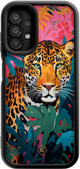 Casimoda Samsung Galaxy A13 4G zwarte case - Luipaard jungle Multi