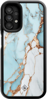Casimoda Samsung Galaxy A13 4G zwarte case - Marmer lichtblauw