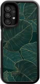 Casimoda Samsung Galaxy A13 4G zwarte case - Monstera leaves Groen