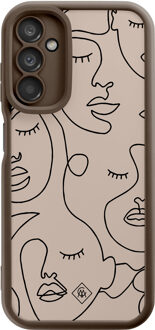 Casimoda Samsung Galaxy A14 bruine case - Abstract faces Bruin/beige
