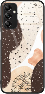 Casimoda Samsung Galaxy A14 glazen hardcase - Abstract bruin mix Bruin/beige