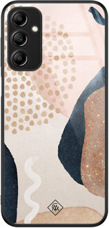 Casimoda Samsung Galaxy A14 glazen hardcase - Abstract dots Bruin/beige