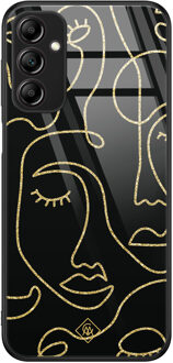 Casimoda Samsung Galaxy A14 glazen hardcase - Abstract faces Zwart, Goudkleurig