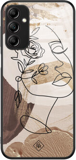 Casimoda Samsung Galaxy A14 glazen hardcase - Abstract gezicht bruin Bruin/beige