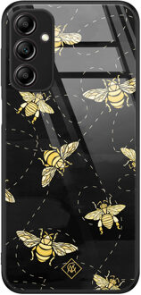 Casimoda Samsung Galaxy A14 glazen hardcase - Bee yourself Zwart, Goudkleurig