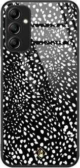 Casimoda Samsung Galaxy A14 glazen hardcase - Black dots Zwart