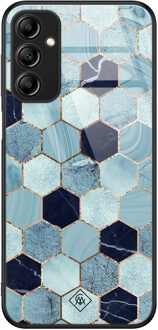 Casimoda Samsung Galaxy A14 glazen hardcase - Blue cubes Blauw