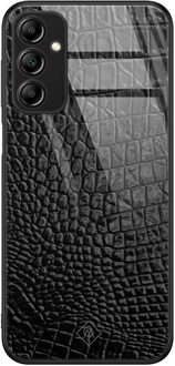 Casimoda Samsung Galaxy A14 glazen hardcase - Croco zwart