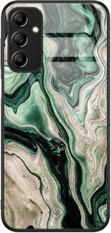 Casimoda Samsung Galaxy A14 glazen hardcase - Green waves Groen