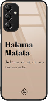 Casimoda Samsung Galaxy A14 glazen hardcase - Hakuna matata Bruin/beige