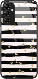 Casimoda Samsung Galaxy A14 glazen hardcase - Hart streepjes Zwart, Goudkleurig