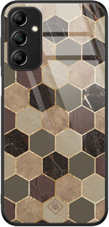 Casimoda Samsung Galaxy A14 glazen hardcase - Kubus bruin groen Bruin/beige