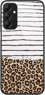 Casimoda Samsung Galaxy A14 glazen hardcase - Leopard lines Bruin/beige