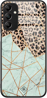 Casimoda Samsung Galaxy A14 glazen hardcase - Luipaard marmer mint Bruin/beige, Mint
