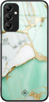 Casimoda Samsung Galaxy A14 glazen hardcase - Marmer mint goud Mint, Goudkleurig