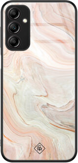 Casimoda Samsung Galaxy A14 glazen hardcase - Marmer waves Bruin/beige