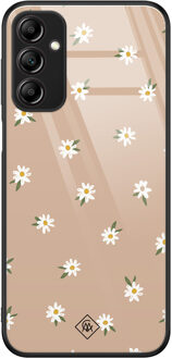 Casimoda Samsung Galaxy A14 glazen hardcase - Sweet daisies Bruin/beige