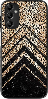 Casimoda Samsung Galaxy A14 hoesje - Chevron luipaard Zwart, Bruin/beige