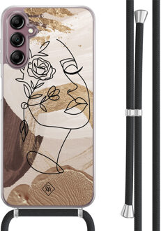 Casimoda Samsung Galaxy A14 hoesje met koord - Abstract gezicht bruin Bruin/beige