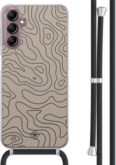 Casimoda Samsung Galaxy A14 hoesje met koord - Abstract lines Bruin/beige