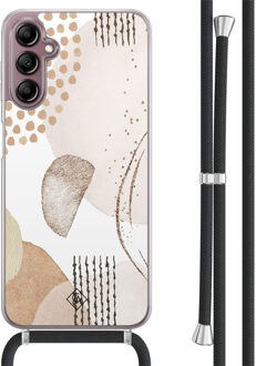 Casimoda Samsung Galaxy A14 hoesje met koord - Abstract shapes Bruin/beige