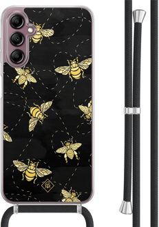 Casimoda Samsung Galaxy A14 hoesje met koord - Bee happy Zwart