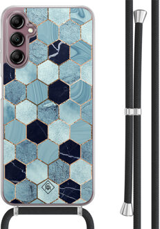 Casimoda Samsung Galaxy A14 hoesje met koord - Blue cubes Blauw