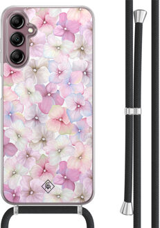 Casimoda Samsung Galaxy A14 hoesje met koord - Floral hortensia Paars