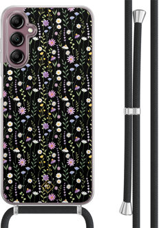 Casimoda Samsung Galaxy A14 hoesje met koord - Flower fantasy Zwart