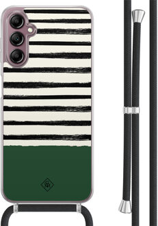 Casimoda Samsung Galaxy A14 hoesje met koord - Green stripes Groen