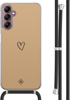 Casimoda Samsung Galaxy A14 hoesje met koord - Hart bruin Bruin/beige